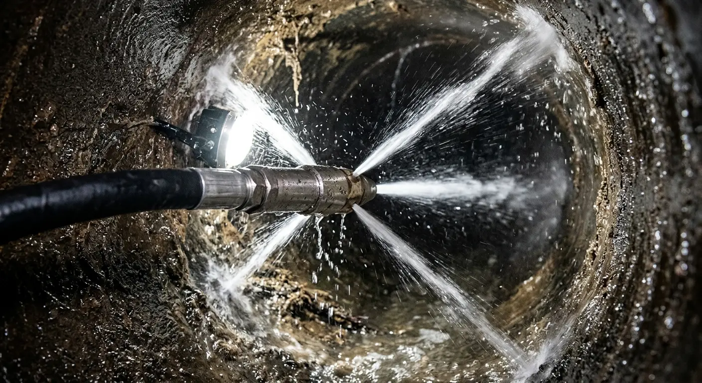 High-pressure hydro jetting nozzle cleaning sewer pipe for Storm Drain Cleaning in River Forest